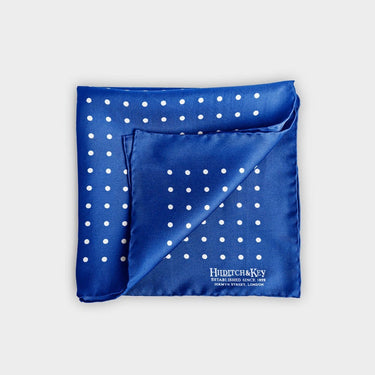 Dark Blue & White Medium Spot Silk Pocket Square