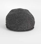 Dark Grey Herringbone 100% Wool Made In England Flat Cap