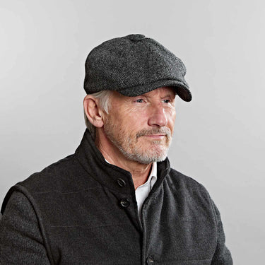 Dark Grey Herringbone Wool Gatsby Cap