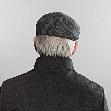 Dark Grey Herringbone Wool Gatsby Cap