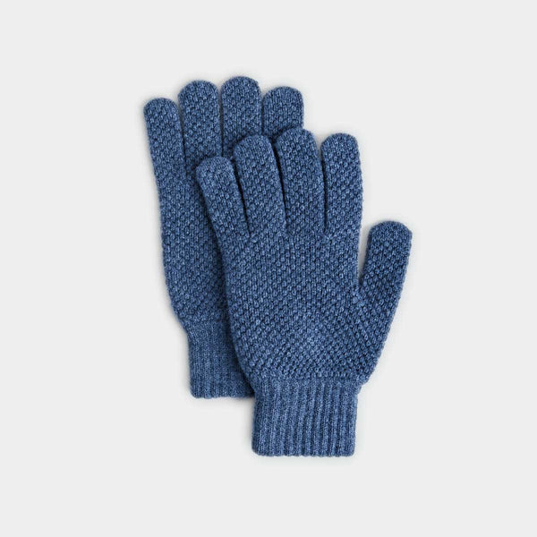 Denim Blue Moss Stitch Pure Cashmere Gloves | Hilditch & Key