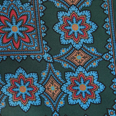 Green & Blue Large Floral Silk Pocket Square