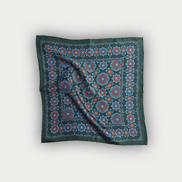 Green & Blue Large Floral Silk Pocket Square