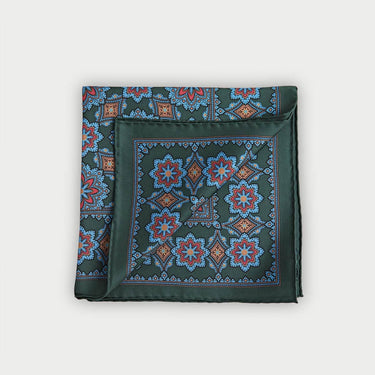 Green & Blue Large Floral Silk Pocket Square