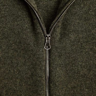 Green Cashmere Baseball Cardigan with Brown Trim