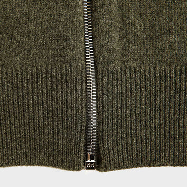 Green Cashmere Baseball Cardigan with Brown Trim