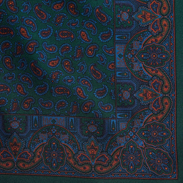 Green Persian Paisley Silk Pocket Square