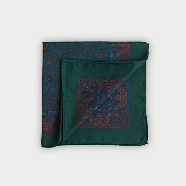 Green Persian Paisley Silk Pocket Square