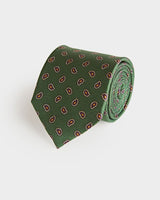 Green Small Paisley Motif Printed Silk Tie