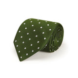 Green Twill with White Spots Woven Silk Tie