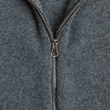 Grey Cashmere Baseball Cardigan with Brown Trim