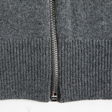 Grey Cashmere Baseball Cardigan with Brown Trim