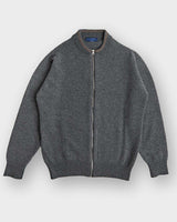 Grey Cashmere Baseball Cardigan with Brown Trim