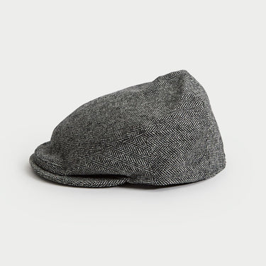 Grey Herringbone Wool Flat Cap