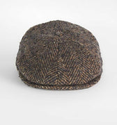 Large Brown Herringbone Donegal 100% Wool Toni Cap