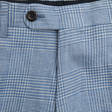 Light Blue Prince of Wales Check Linen Trousers