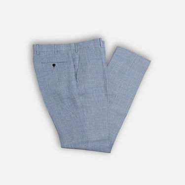 Light Blue Prince of Wales Check Linen Trousers