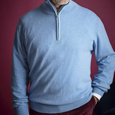 Light Blue Zip Neck Cashmere Sweater