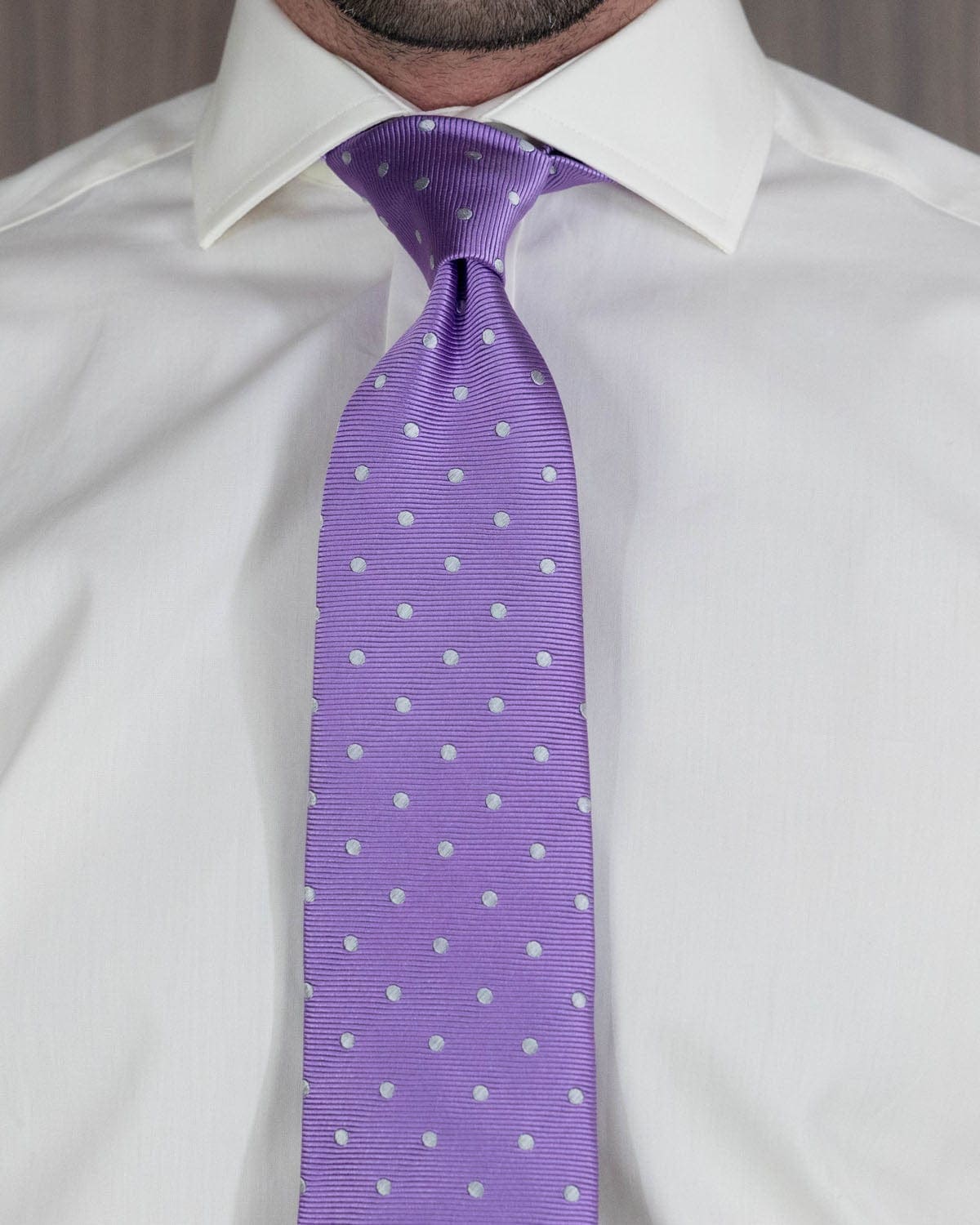 Lilac Twill with White Spots Woven Silk Tie