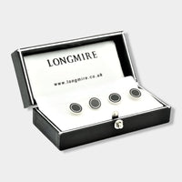 Longmire Sterling Silver Double Circle Black Enamel Dress Studs