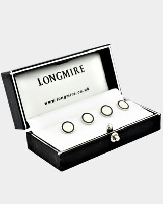 Longmire Sterling Silver Double Circle Black & White Enamel Dress Studs