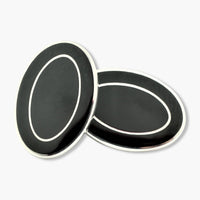 Longmire Sterling Silver Double Oval Black Enamel Cufflinks