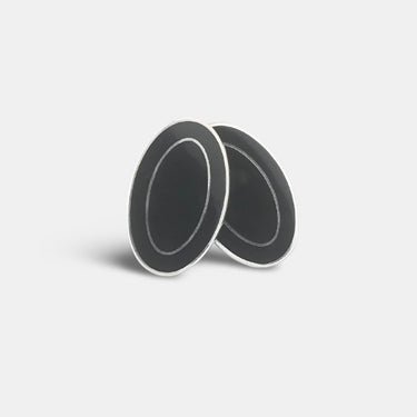 Longmire Sterling Silver Double Oval Black Enamel Cufflinks
