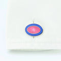 Longmire Sterling Silver Double Oval Blue & Pink Enamel Cufflinks