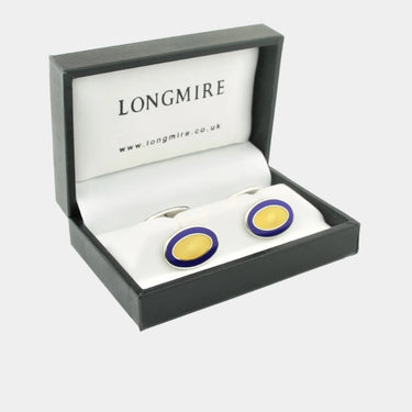 Longmire Sterling Silver Double Oval Blue & Yellow Enamel Cufflinks