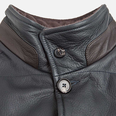 Marine Blue Leather Button - Up Gilet