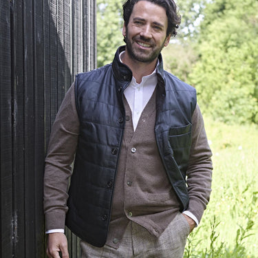 Marine Blue Leather Button - Up Gilet