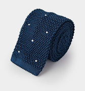 Marine Blue & White Spot Knitted Silk Tie