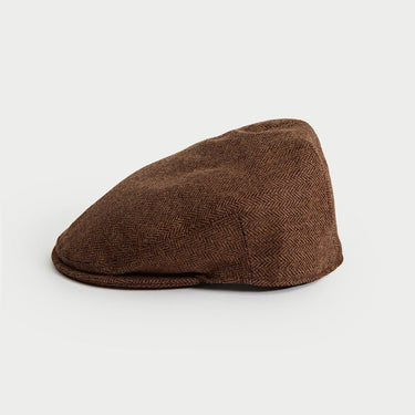 Mocha Brown Herringbone Wool Flat Cap