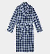 Navy & Green Check Brushed Cotton Gown With Navy Piping
