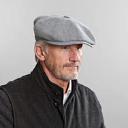 Navy Micro Herringbone Cotton & Linen Gatsby Cap