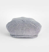 Navy Plain Micro Herringbone Cotton & Linen Mix Gatsby Cap