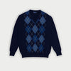 Navy V - Neck Cashmere Argyle Sweater