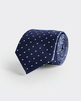 Navy & White Spot Herringbone Silk Tie