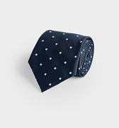 Navy & White Spot Silk Tie