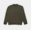 Olive V-Neck Cashmere Cable Knit Sweater