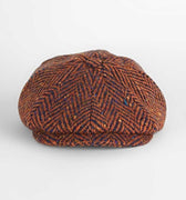 Orange Large Herringbone Donegal Tweed Pure Wool Gatsby Cap