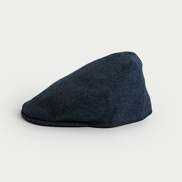 Petrol Blue Herringbone Wool Flat Cap