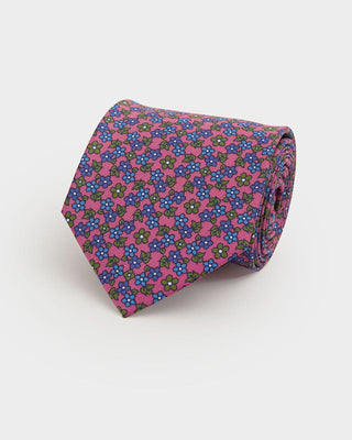 Pink, Green & Blue Floral Printed Silk Tie