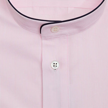 Pink Hairline Stripe Sea Island Quality Cotton Nightshirt with Navy Piping