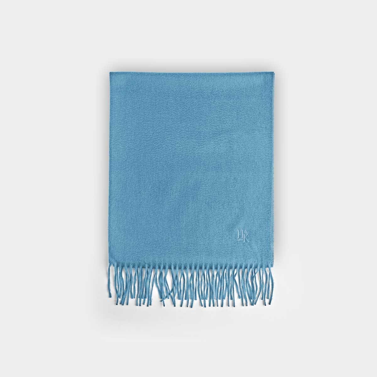 Plain Azure Wide Width Pure Cashmere Scarf