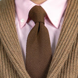Plain Brown Knitted Silk Tie