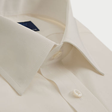 Plain Ivory Cotton Poplin Shirt with Classic Collar & Two Button Cuff