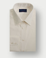 Plain Ivory Cotton Poplin Shirt with Classic Collar & Two Button Cuff