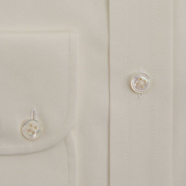 Plain Ivory Cotton Poplin Shirt with Classic Collar & Two Button Cuff