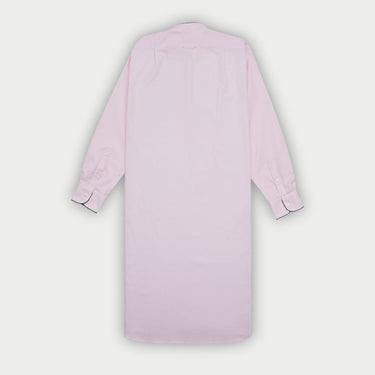 Plain Pink Textured Cotton Nightshirt with Navy Piping